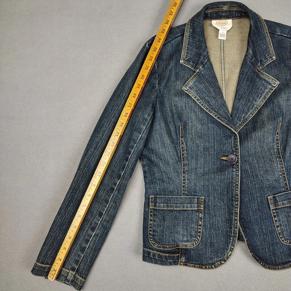 Talbots Denim Jean Jacket Women 6 Dark Blue Stretch Single Button Classy Casual‎